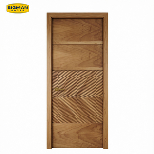 American Walnut Residential Modern Geometric Design Waterproof Solid Wooden Interior Bedroom Door For Houses